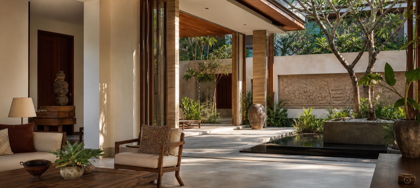 Shaded Cambodian courtyard house